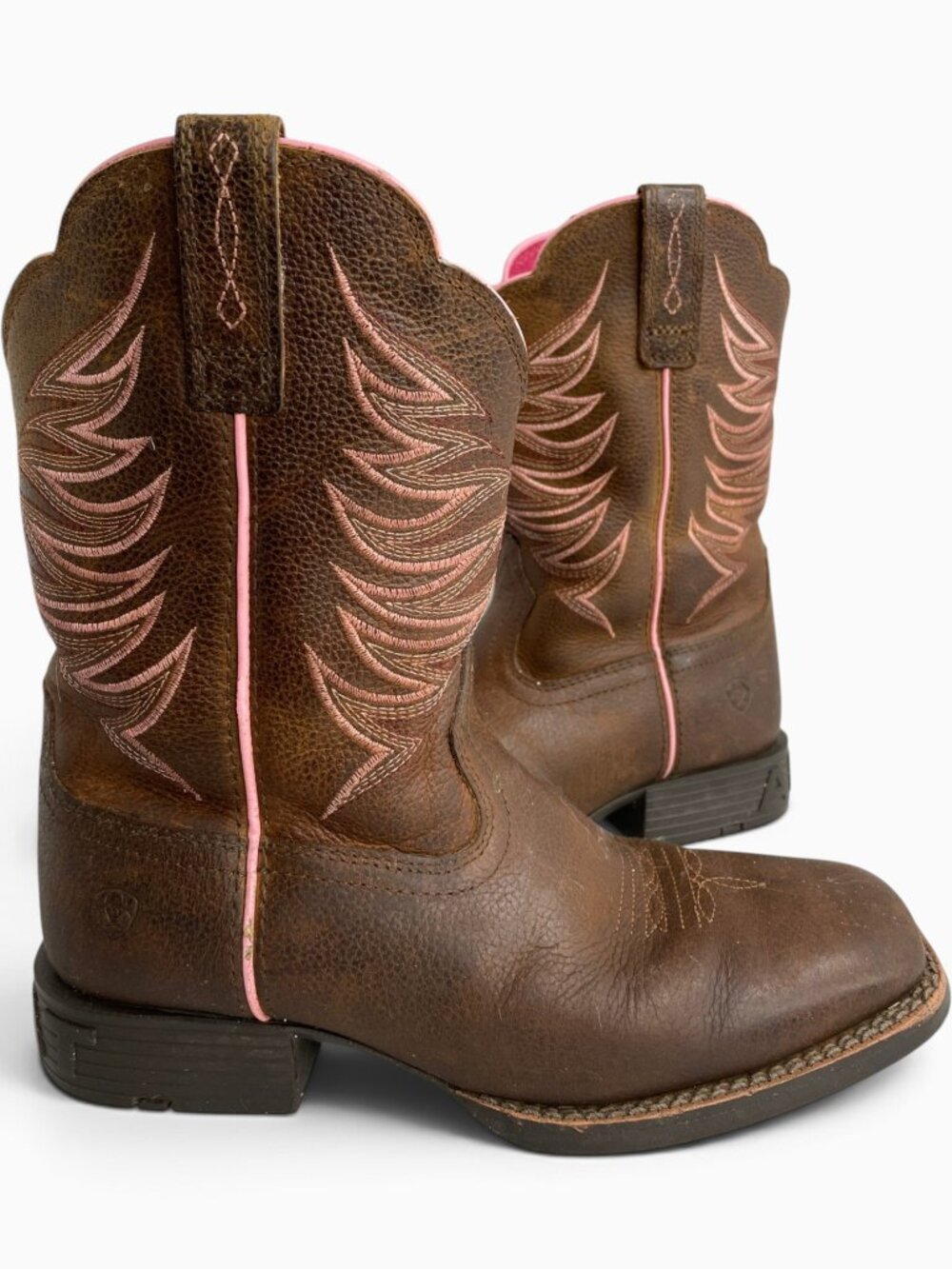 Ariat Firecatcher Leather Brown Pink Cowgirl Western Boots Youth Kids Girls 3.5